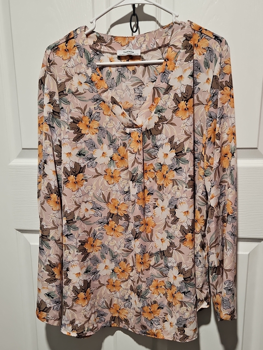 Floral V-Neck Blouse in Blush and Yellow